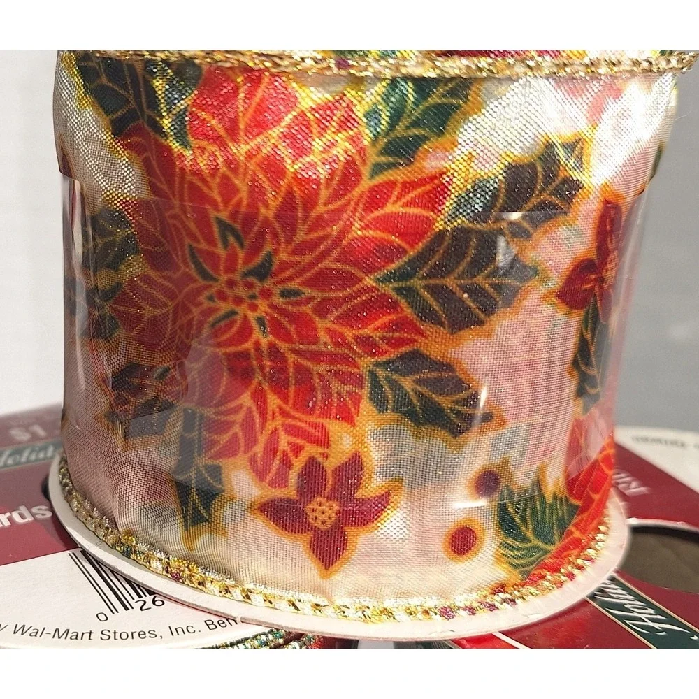 Mixed lot of 4 rolls holiday Time wired xmas ribbon 2.5 inch x 9 feet each‎